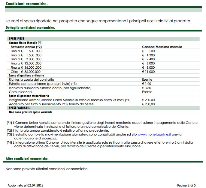 setefi costi carte