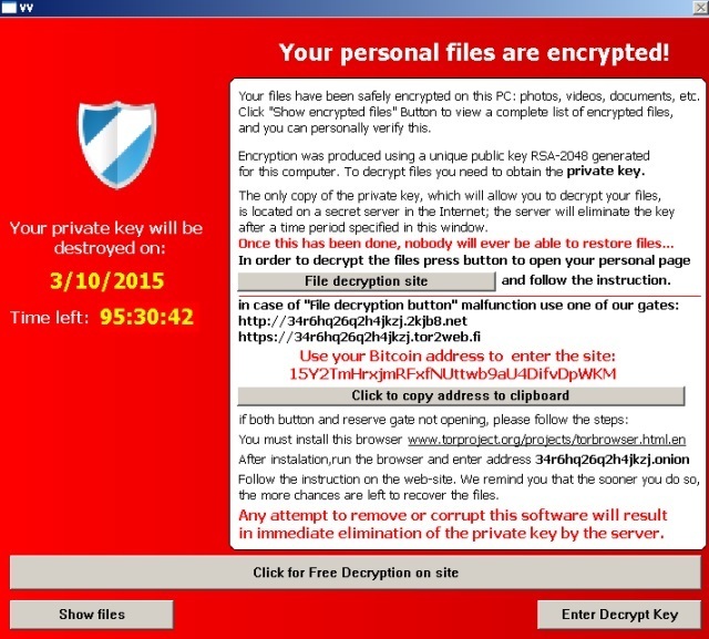 TeslaCrypt richiesta di riscatto